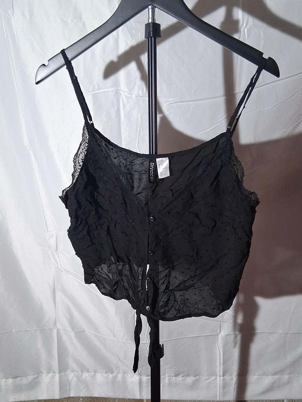 Divided Black Sheer Lace-Trim Button Front Cami